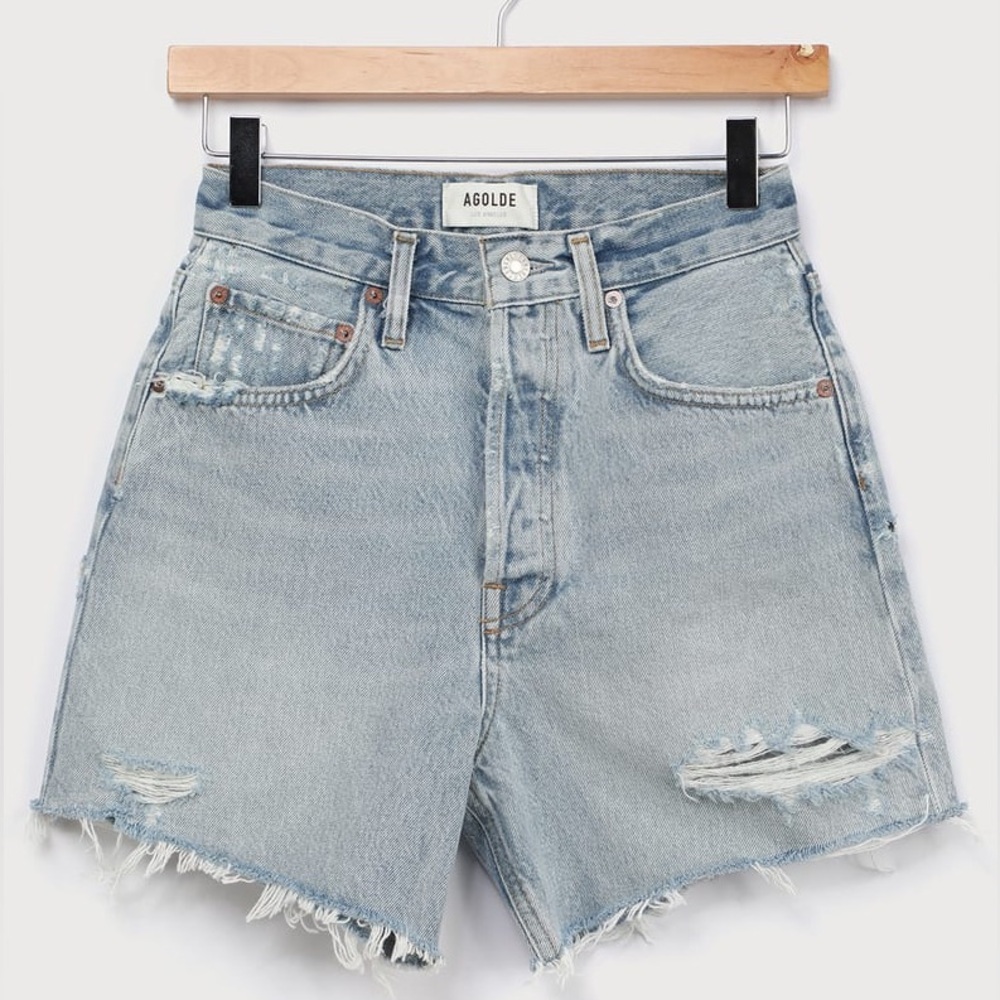AGOLDE Riley Light Wash Distressed High Rise Cutoff Shorts